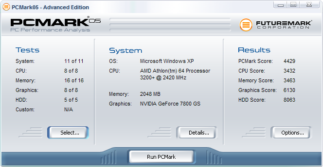 4429 overall, 3432 CPU, 3436 memory, 6130 graphics, 8063 HDD.
